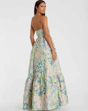 Multicolor Strapless Floral Brocade A-Line Gown - Mac Duggal