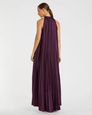 Purple Pleated Halter Neck High Low Gown - Mac Duggal