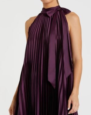 Purple Pleated Halter Neck High Low Gown - Mac Duggal