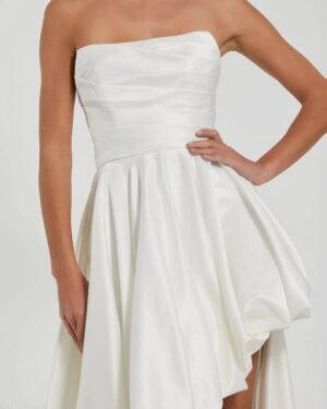 White Strapless Ruched High Low Gown - Mac Duggal