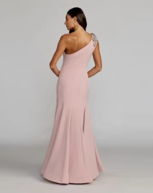 Pink Crepe One Shoulder Gown With Crystal Flower - Mac Duggal