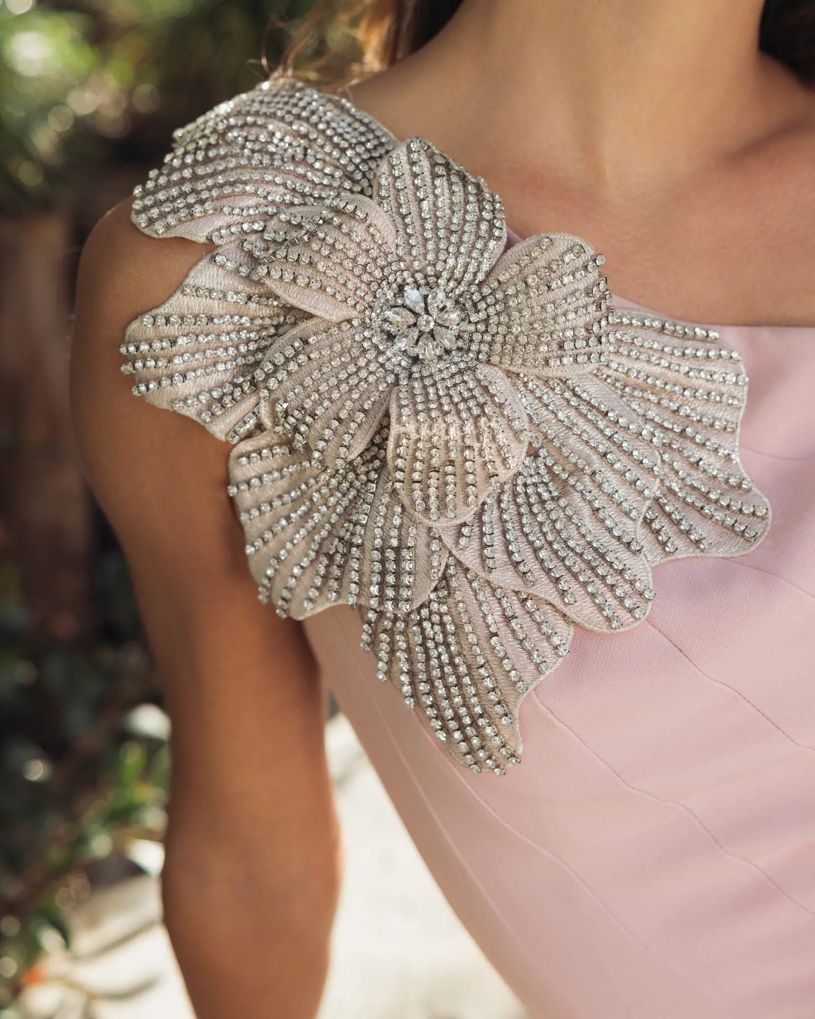 Pink Crepe One Shoulder Gown With Crystal Flower - Mac Duggal