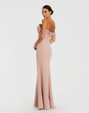 Pink Strapless Crepe Gown With Crystal Embellishments - Mac Duggal
