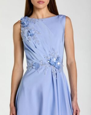Blue Floral Applique Sleeveless A Line Gown - Mac Duggal