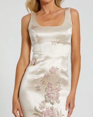 Slim Strap Scoop Neck Bustier Brocade Midi Dress Mac Duggal