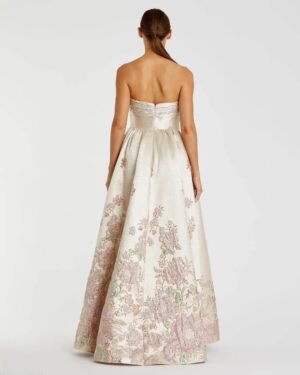 Brocade Strapless Floral Gown With Bow Detail - Mac Duggal