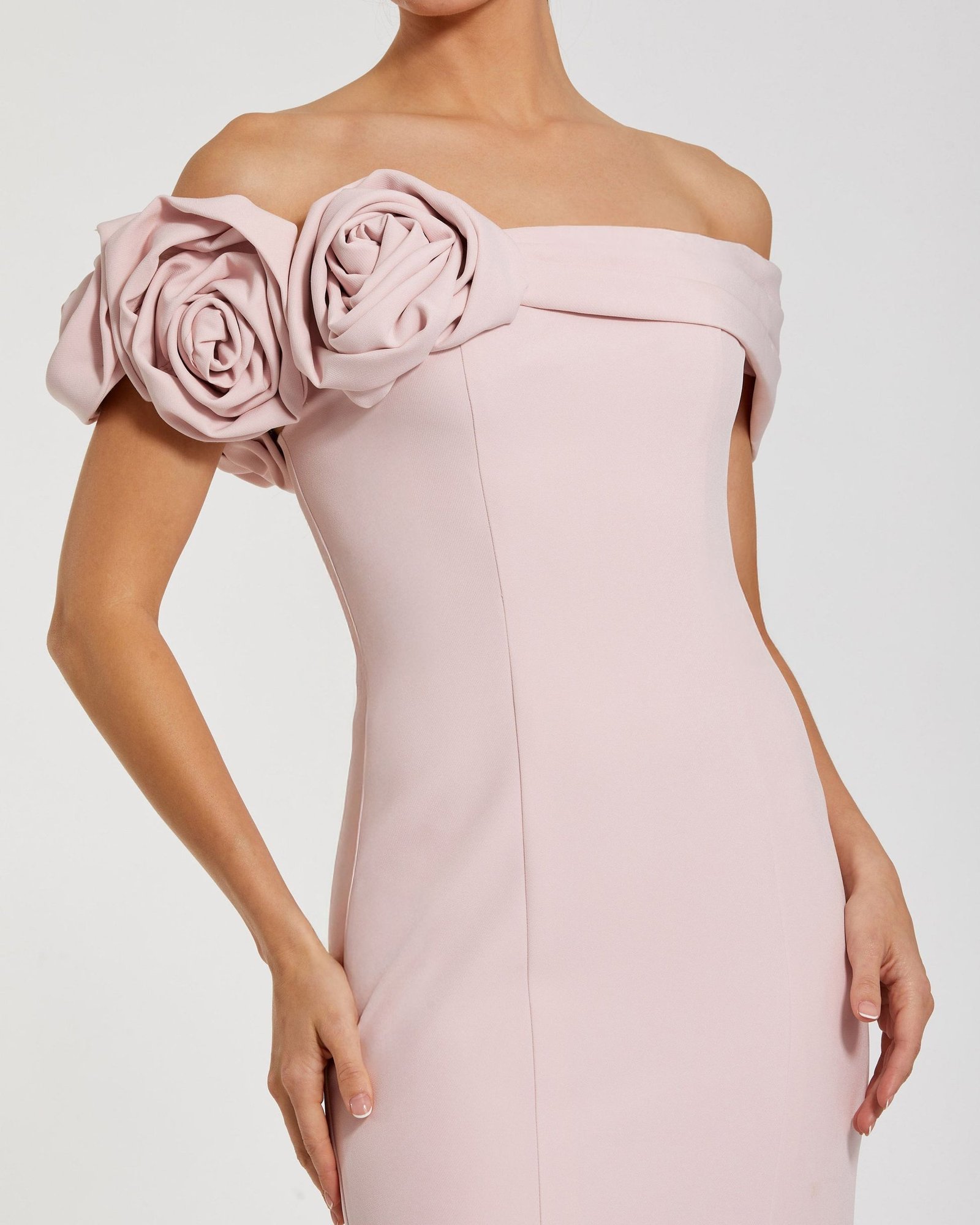 Light Pink Off The Shoulder Crepe Mermaid Gown Ieena for Mac Duggal