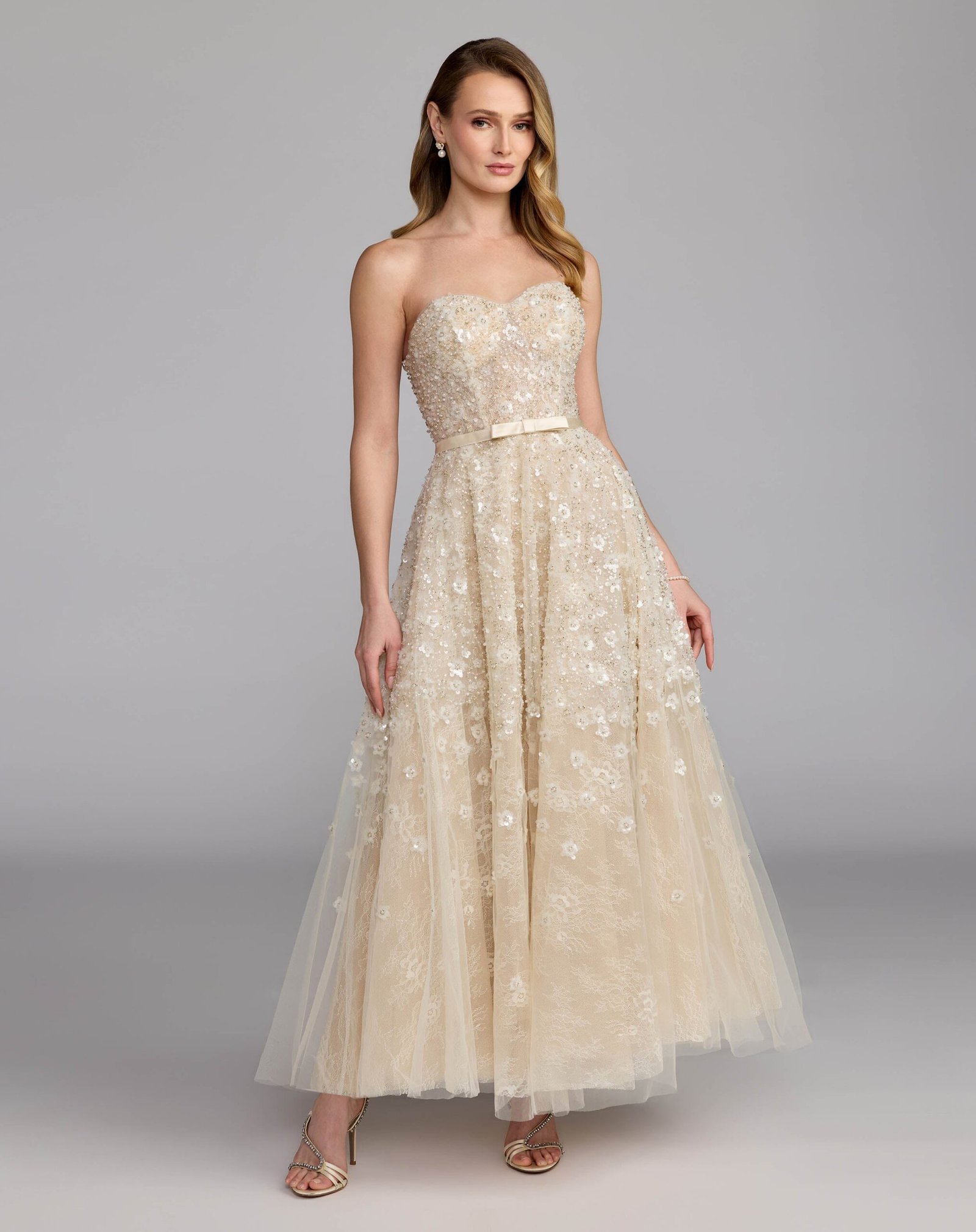 Ivory Strapless Embellished A-Line Midi Dress