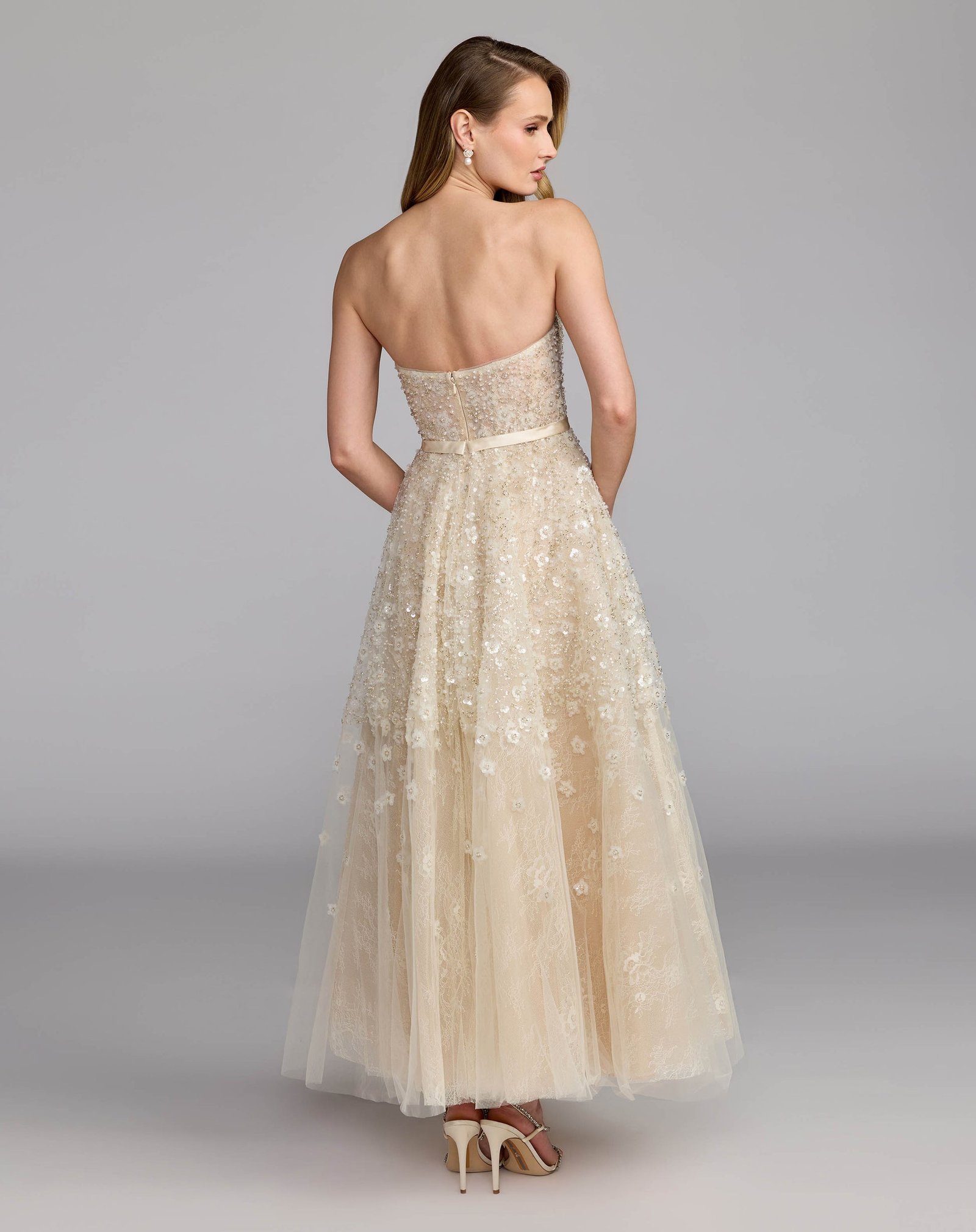 Ivory Strapless Embellished A-Line Midi Dress Mac Duggal