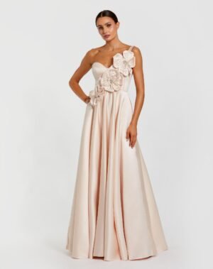 Light Pink Satin Bustier Ball Gown With 3D Flowers Ieena for Mac Duggal