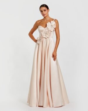 Light Pink Satin Bustier Ball Gown With 3D Flowers