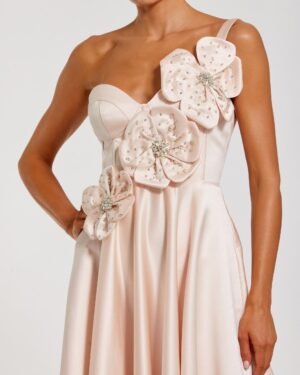 Light Pink Satin Bustier Ball Gown With 3D Flowers Ieena for Mac Duggal