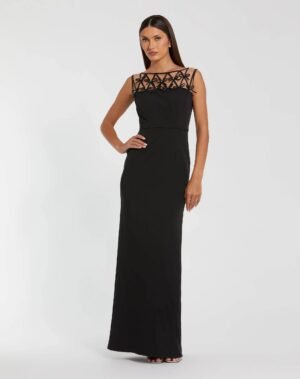 Black Sleeveless Crepe Gown With Embellished Bows - Ieena for Mac Duggal