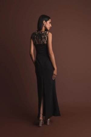 Black Sleeveless Crepe Gown With Embellished Bows - Ieena for Mac Duggal