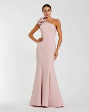 Pink One Shoulder Mermaid Gown With 3D Flower
