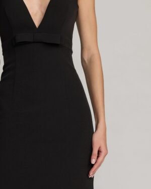 Black Crepe V-Neck Mermaid Gown with Bow Ieena for Mac Duggal