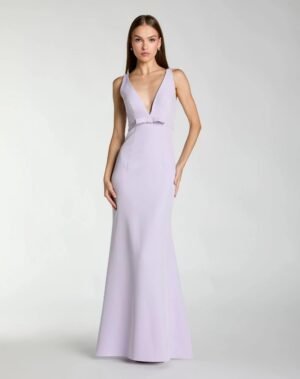 Purple Sleeveless V Neck Mermaid Gown With Bow