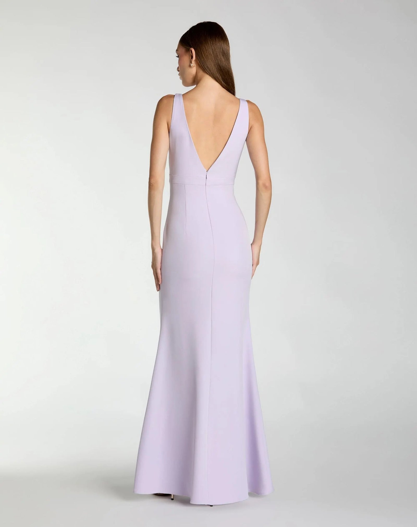 Purple Sleeveless V Neck Mermaid Gown with Bow - Ieena for Mac Duggal