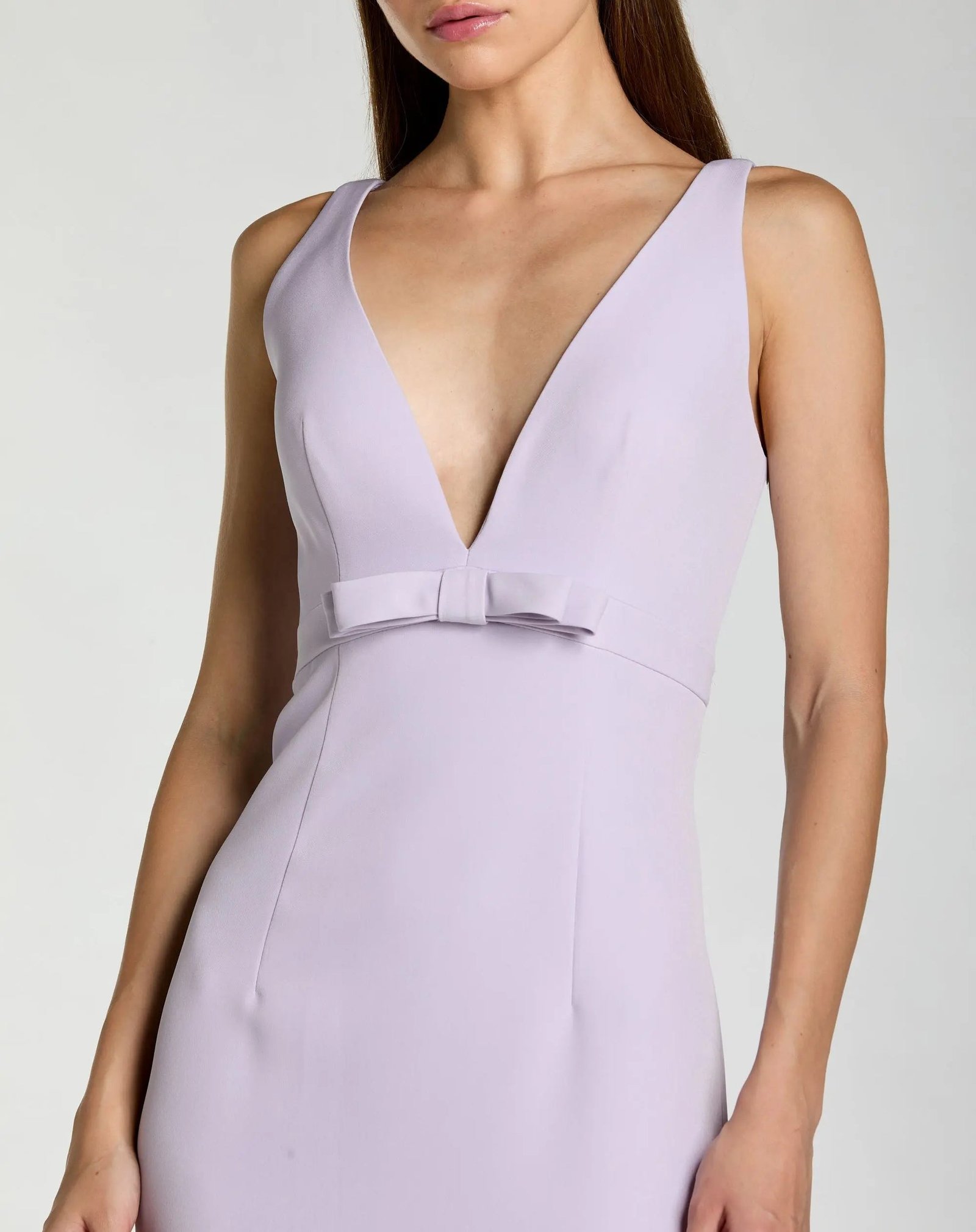 Purple Sleeveless V Neck Mermaid Gown with Bow - Ieena for Mac Duggal