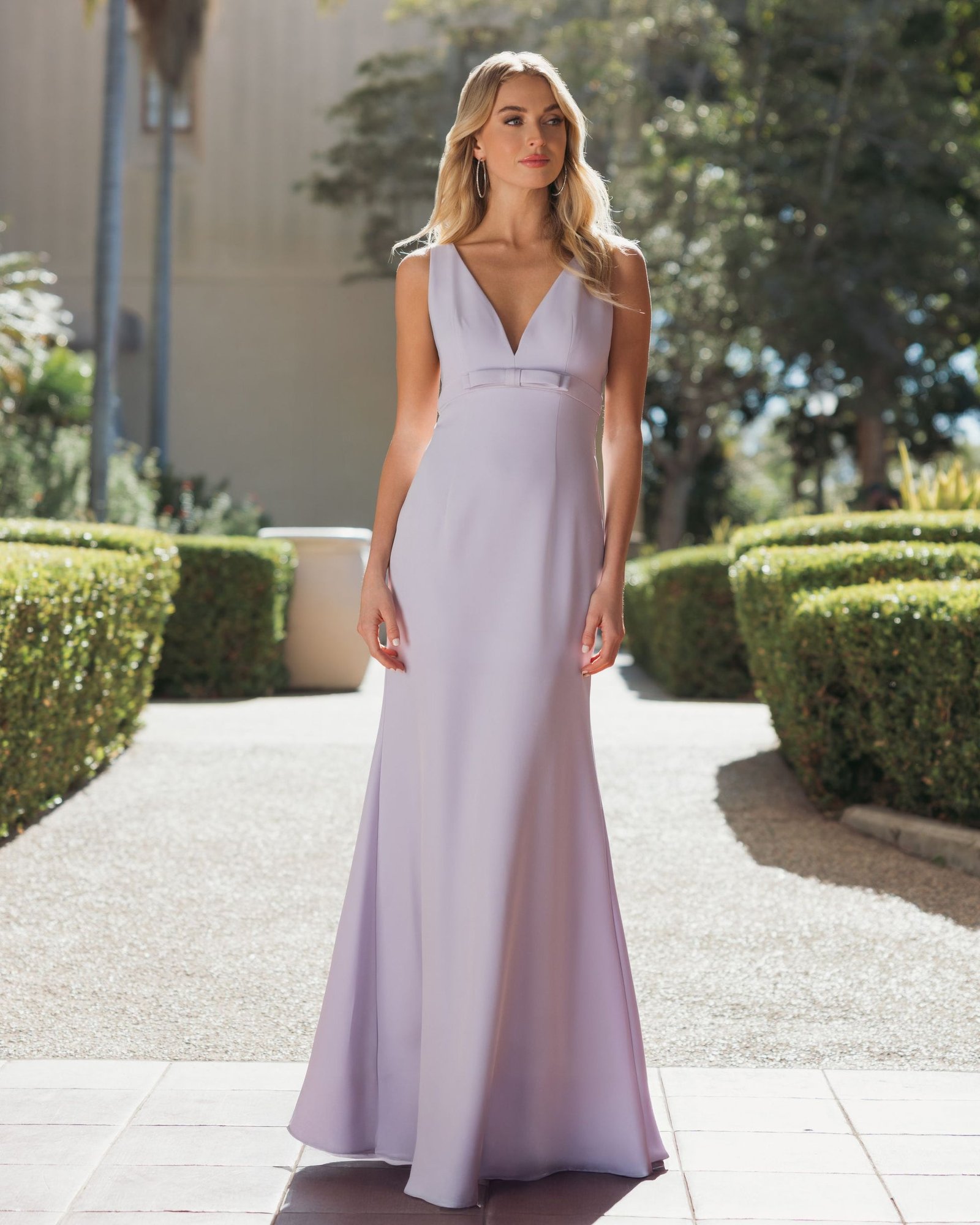 Purple Sleeveless V Neck Mermaid Gown with Bow - Ieena for Mac Duggal