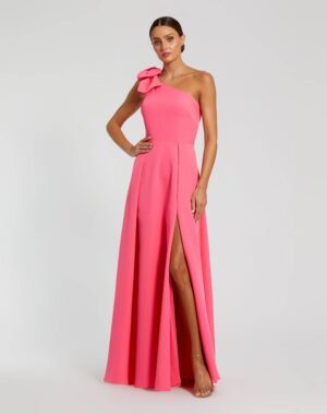 Pink Bow One Shoulder Sleeveless A-Line Gown