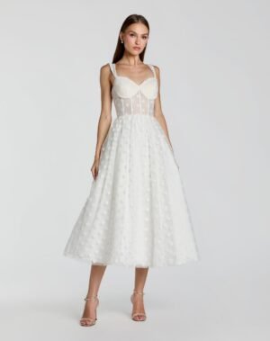 Ivory Polka Dot Tulle A-Line Midi Dress Ieena for Mac Duggal
