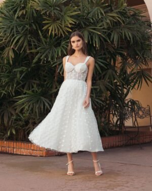 Ivory Polka Dot Tulle A-Line Midi Dress Ieena for Mac Duggal