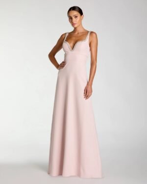Light Pink Crepe A-Line Gown with Rhinestone Trim Ieena for Mac Duggal