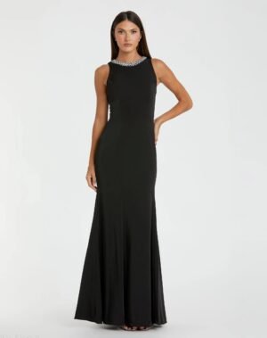 Black Embellished Neck Trumpet Gown Ieena for Mac Duggal