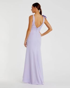 Purple Sleeveless V Neck Bow Detail Mermaid Gown Mac Duggal