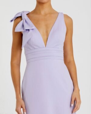 Purple Sleeveless V Neck Bow Detail Mermaid Gown - Mac Duggal