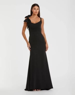 Black Scoop Neck Trumpet Gown with Bow Ieena for Mac Duggal