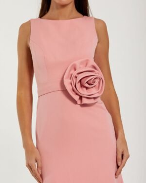 Pink Boat Neck Crepe A Line Gown With Flower Ieena for Mac Duggal