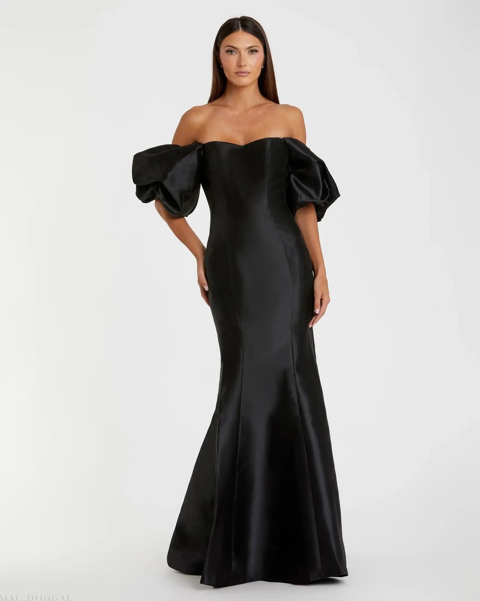 Black Sweetheart Off The Shoulder Puff Sleeve Gown - Mac Duggal