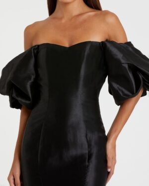 Black Sweetheart Off The Shoulder Puff Sleeve Gown - Mac Duggal