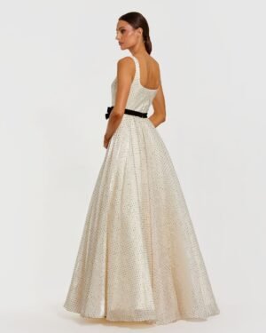 Ivory Polka Dot Square Neck Ball Gown with Bow Ieena for Mac Duggal