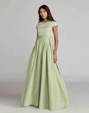 Green Embellished Satin Cap Sleeve Ball Gown - Ieena for Mac Duggal