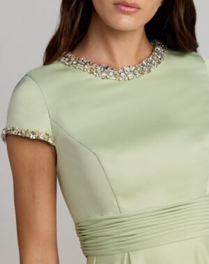 Green Embellished Satin Cap Sleeve Ball Gown - Ieena for Mac Duggal