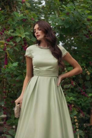 Green Embellished Satin Cap Sleeve Ball Gown - Ieena for Mac Duggal