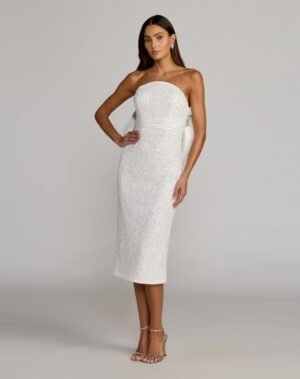 Ivory Strapless Beaded Bow Back Midi Dress