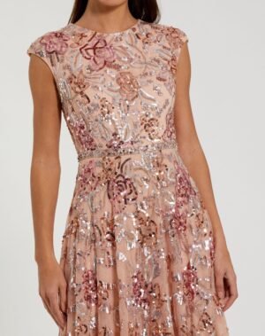 Orange Sequin High Neck Cap Sleeve A Line Gown Mac Duggal