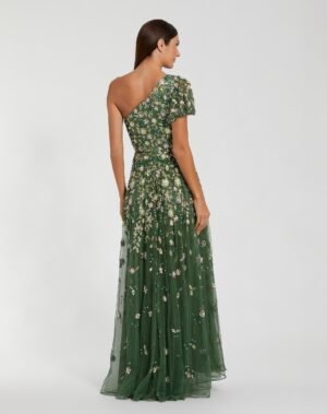 Green One Shoulder Embellished A Line Gown Mac Duggal