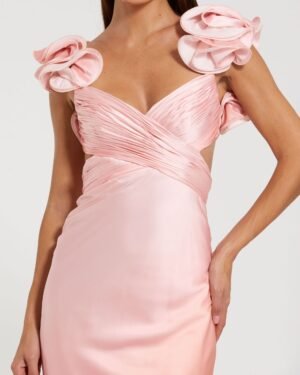 Pink and Orange Charmeuse Ruffle Strap Crossover Ombre Gown Ieena for Mac Duggal