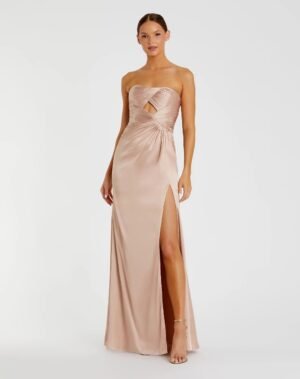 Pink Strapless Charmeuse Wrap Gown With Cutout Detail