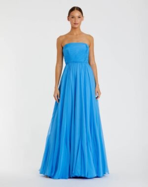 Blue Strapless Chiffon Gown With Braided Belt - Ieena for Mac Duggal