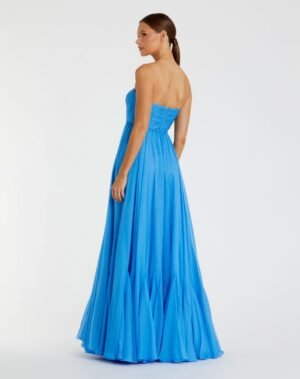 Blue Strapless Chiffon Gown With Braided Belt - Ieena for Mac Duggal