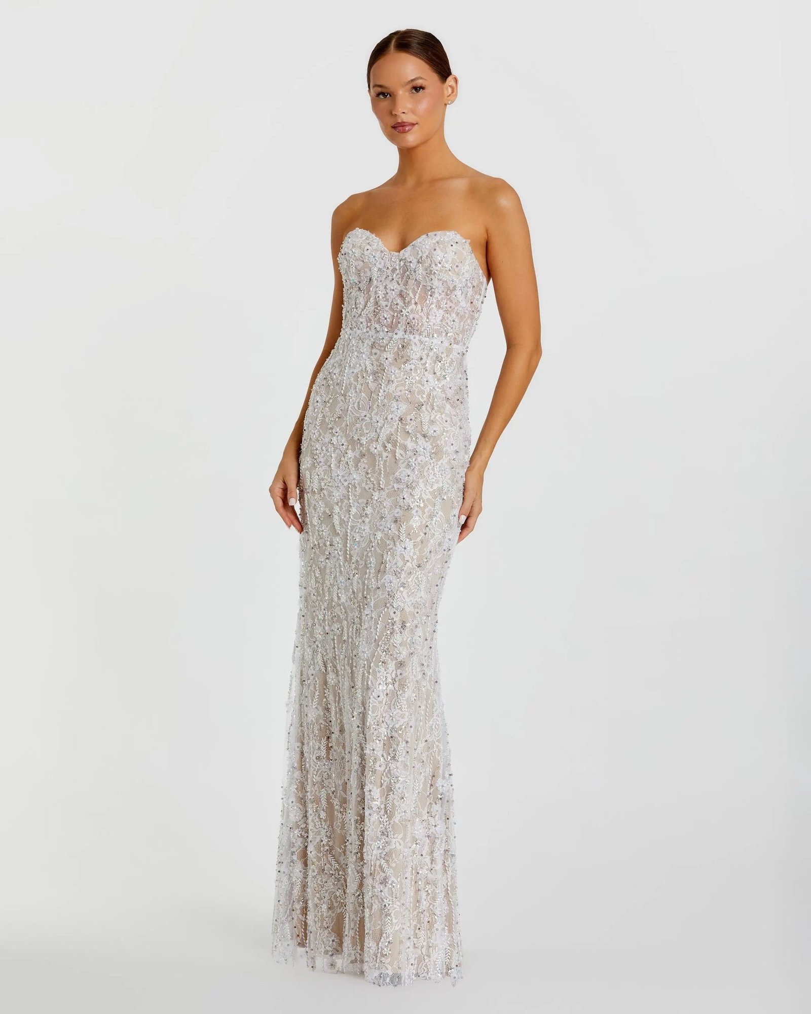 Ivory Embellished Lace Strapless Bustier Gown - Mac Duggal