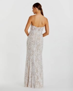 Ivory Embellished Lace Strapless Bustier Gown - Mac Duggal