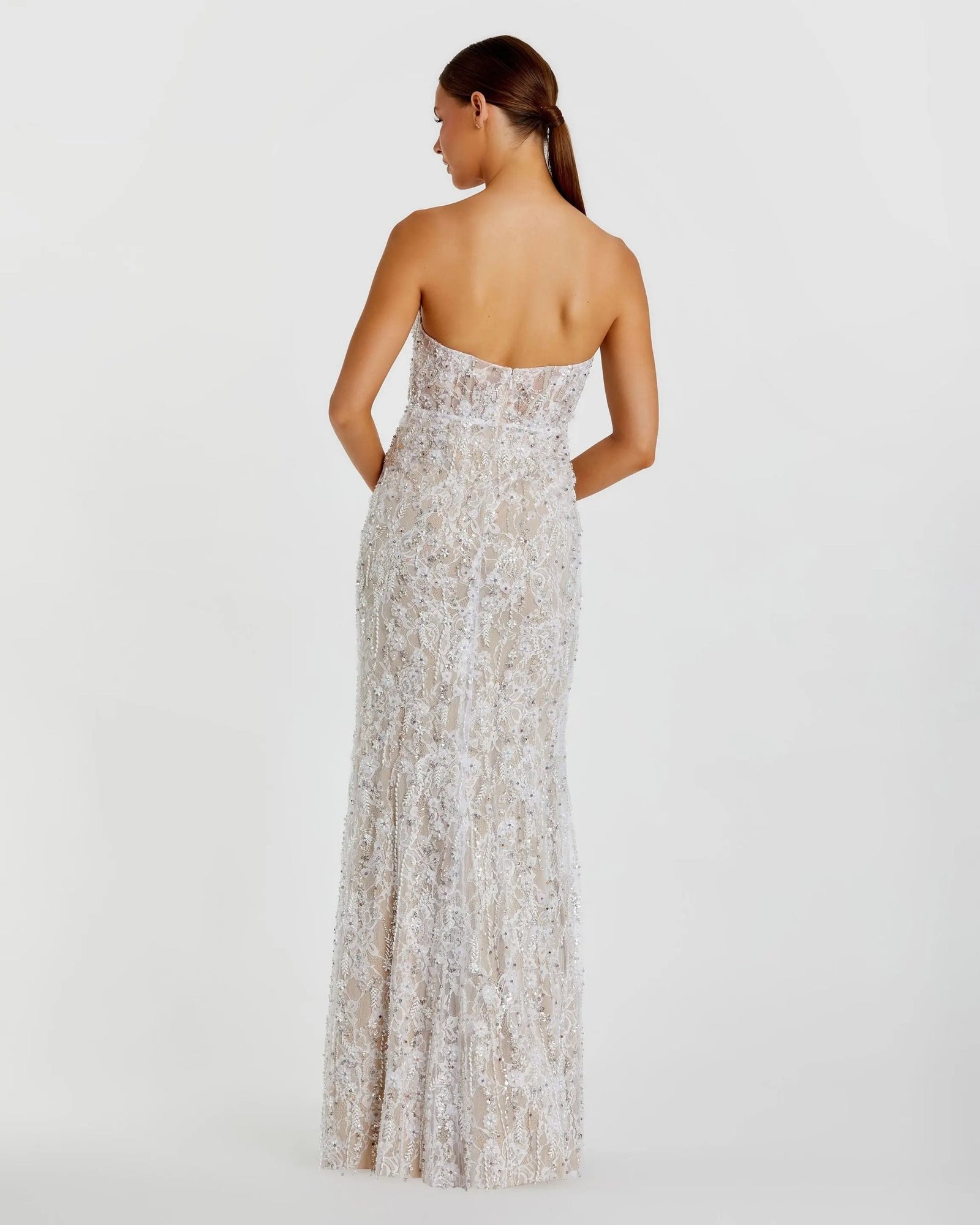 Ivory Embellished Lace Strapless Bustier Gown - Mac Duggal