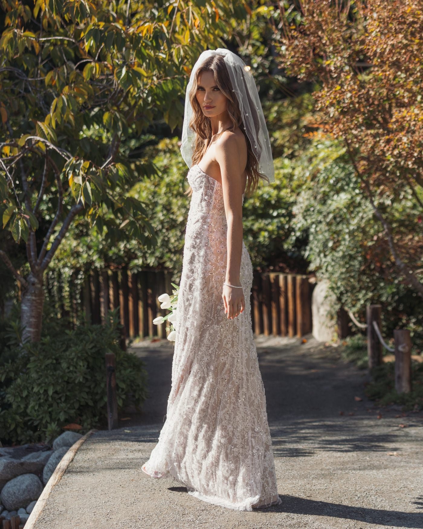 Ivory Embellished Lace Strapless Bustier Gown - Mac Duggal